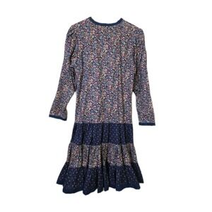 Handmade Cotton Drop Waist Cottage Dress Tiered‎ Skirt Floral Calico Vtg 80s 90s